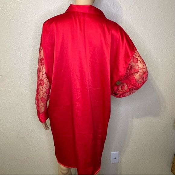 Vintage Victoria’s Secret Gold Label Lace  Front Button Up Sleep Shirt Red Large - Picture 8 of 12